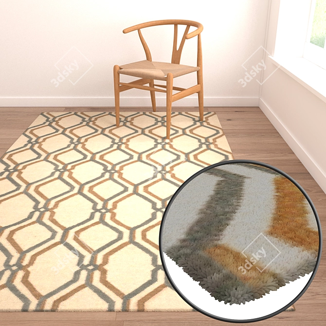 Luxury 3-Piece Carpet Set 3D model image 2