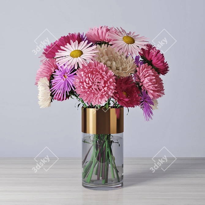 Elegant Aster Bouquet 3D model image 1