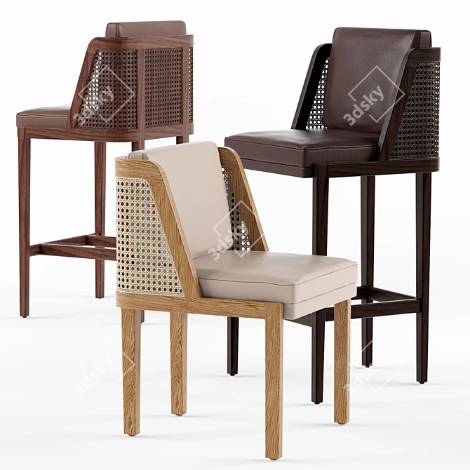 Rattan Throne Chair & Barstool 3D model image 1