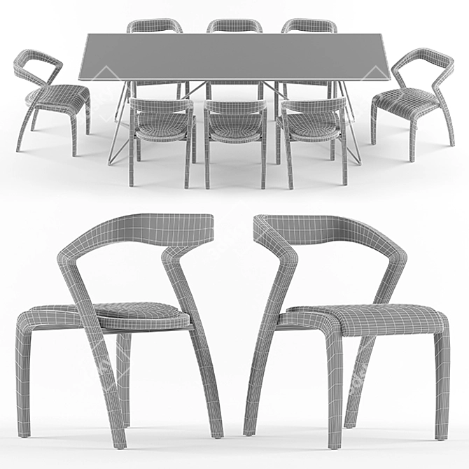 Modern Hemonides Poly Chair & Wired Table 3D model image 3