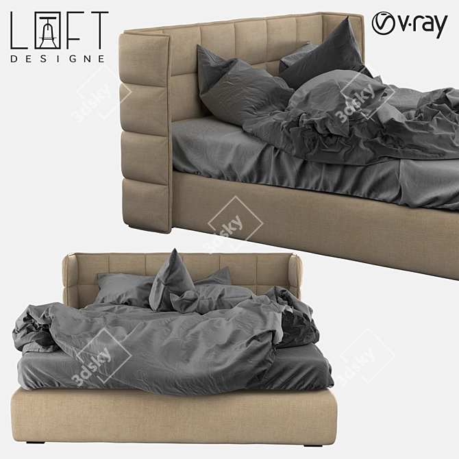 Modern LoftDesign Bed: 216cm Length, 193cm Width, 36-157cm Height 3D model image 1