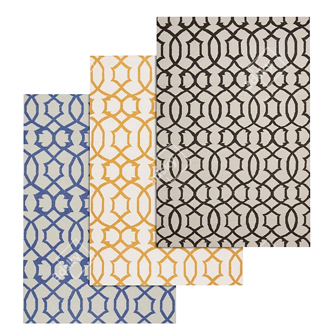 Luxury Set of 3 High-Quality Carpets 3D model image 1