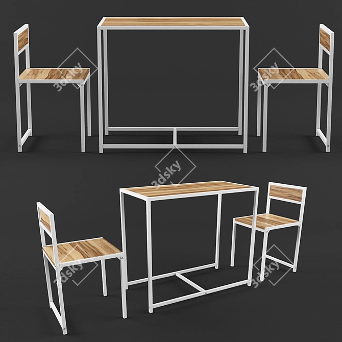 Bertille Table & Chairs Set 3D model image 2