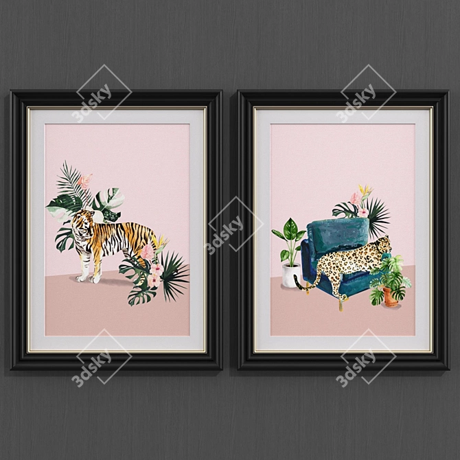 Modern Jungle Animals Art 3D model image 1