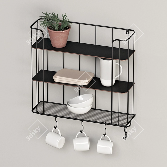 Rustic Hook Shelf 3D model image 1