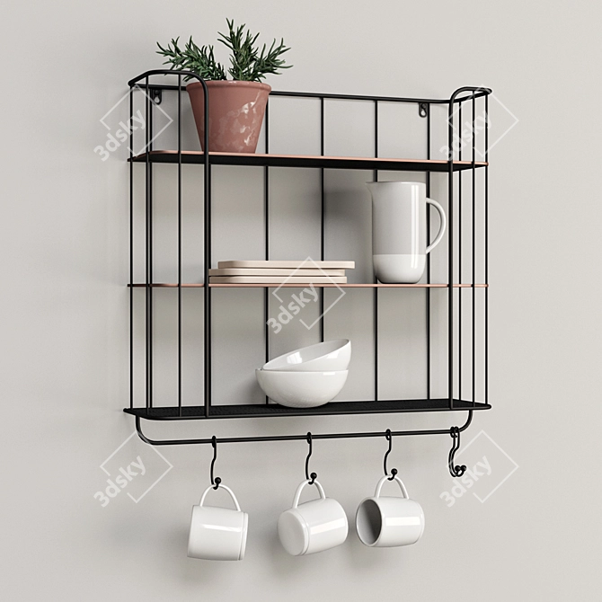 Rustic Hook Shelf 3D model image 2