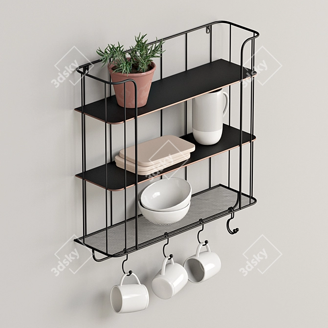 Rustic Hook Shelf 3D model image 5