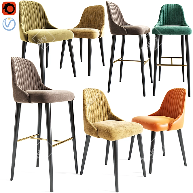 Karina Bar Stool & Chair Set 3D model image 1