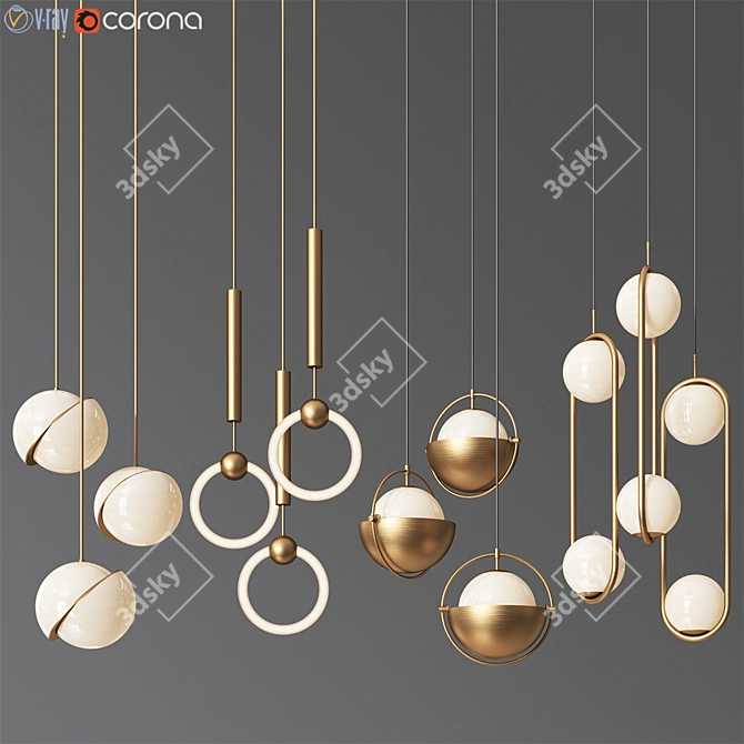 Modern Brass Ceiling Light Collection 3D model image 1