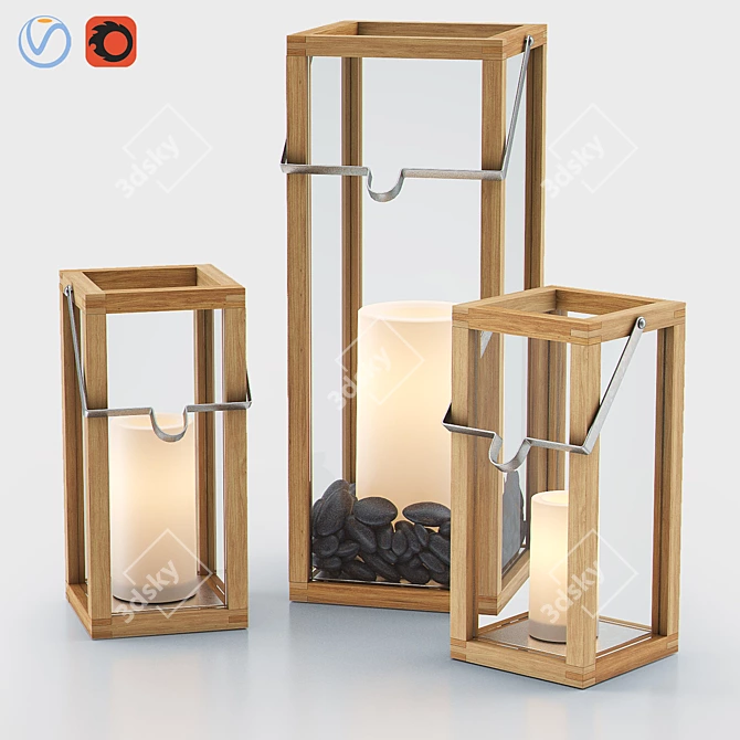 Elegant Crosby Lanterns with Pillar Candles 3D model image 1