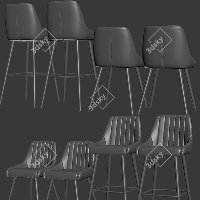 Amos Gray Fabric Bar Stool 3D model image 3