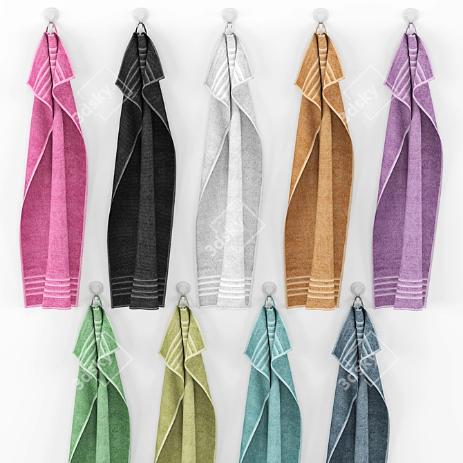 Multi-Color Towel Set: 9 Vibrant Shades 3D model image 2