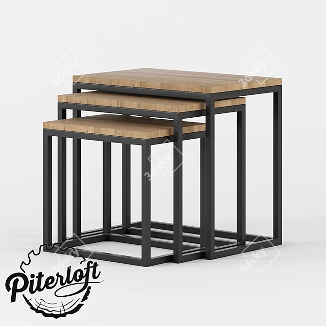 Industrial Wood and Metal Coffee Table 3D model image 1