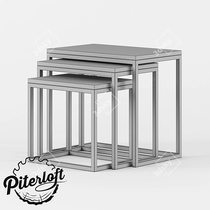 Industrial Wood and Metal Coffee Table 3D model image 2