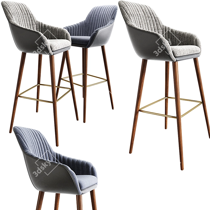 Sleek Strip Bar Stool & Dining Chair Set 3D model image 2