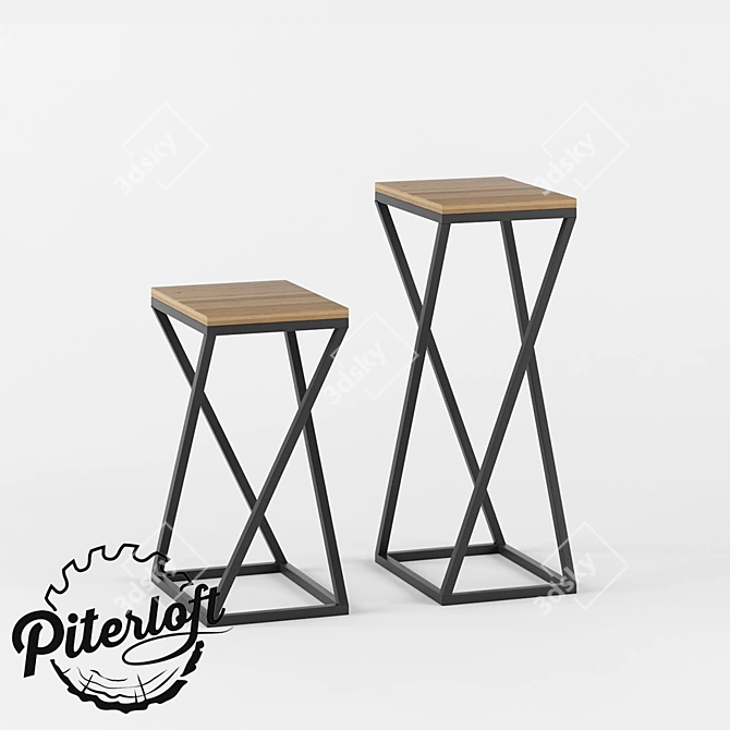 Rustic Wood Metal Coffee Table 3D model image 1