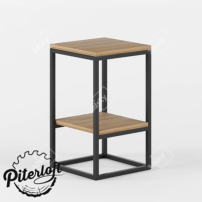 Minimalist Wooden and Metal Side Table 3D model image 1
