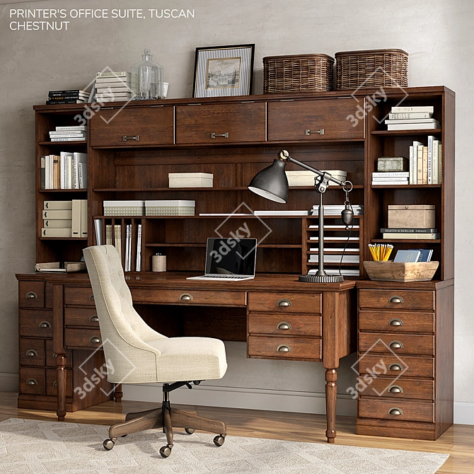 Tuscan Chestnut Printer's Office Suite 3D model image 1