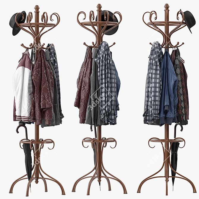 Elegant Bentwood Hat & Coat Stand 3D model image 1