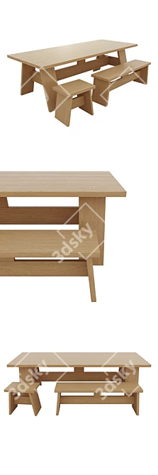 Designer 3D Table Set: e15 Fayland Table, Fawley Bench, and Langley Stool 3D model image 2