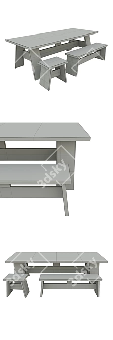 Designer 3D Table Set: e15 Fayland Table, Fawley Bench, and Langley Stool 3D model image 3