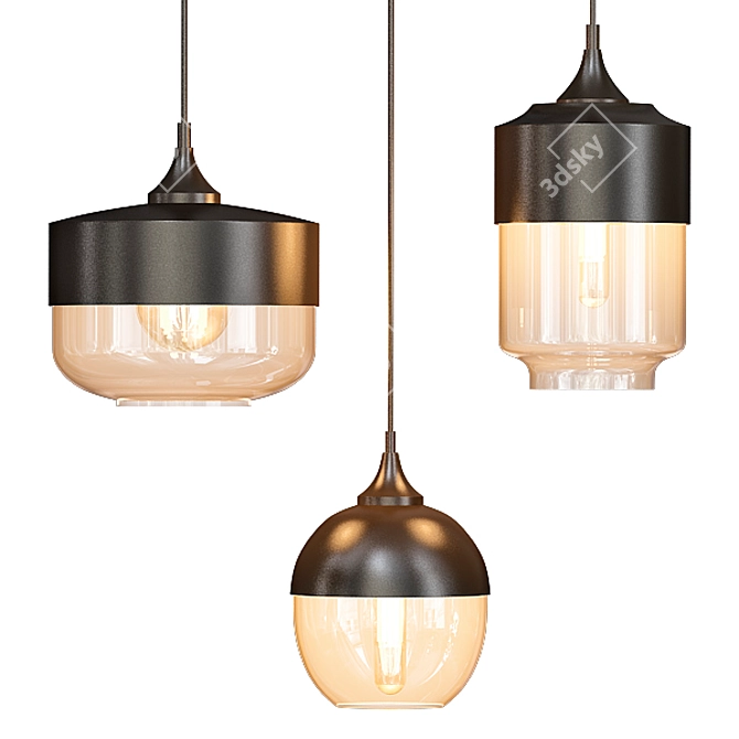 Amber Glass Pendant Light 3D model image 1