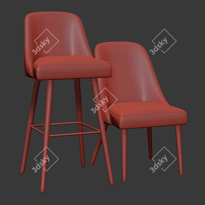 Sleek Zuma Bar Stool & Chair 3D model image 3