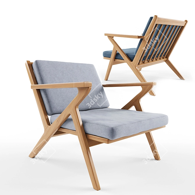 Oak Midnight Blue Plank Armchair - Iconic Design 3D model image 1