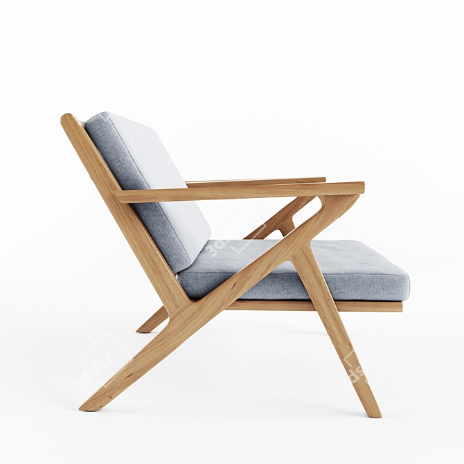 Oak Midnight Blue Plank Armchair - Iconic Design 3D model image 2