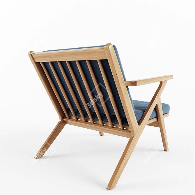 Oak Midnight Blue Plank Armchair - Iconic Design 3D model image 3