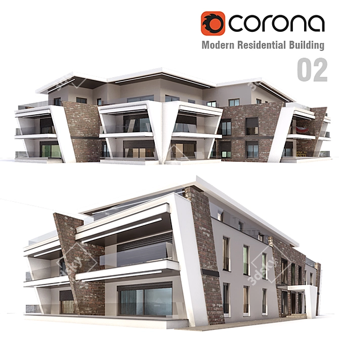 Modern Residential 3D Building 3D model image 1