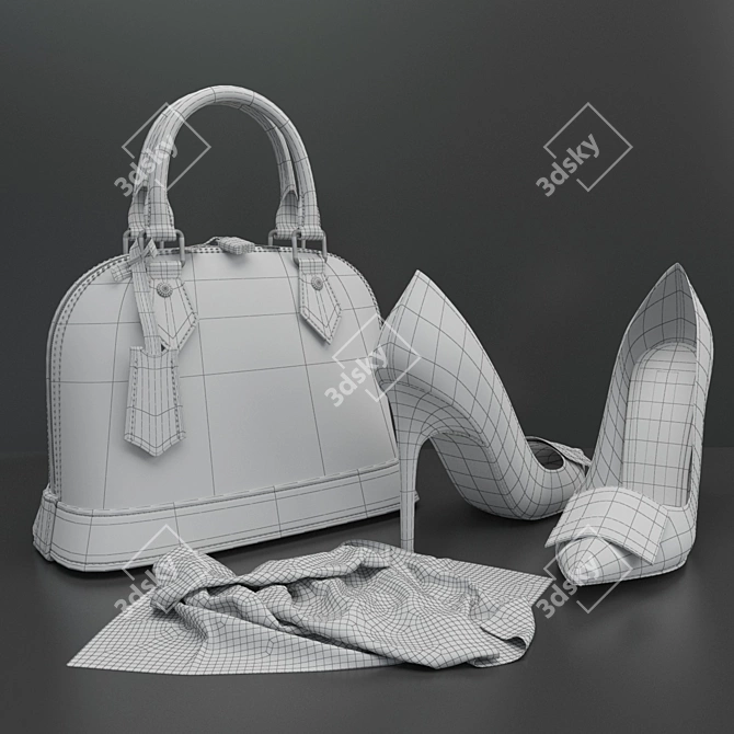 Elegant Grey Pumps and LV Bag 3D model image 2