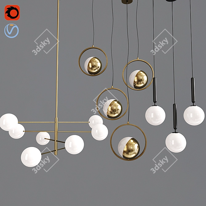 Nordic Minimalist 8-Light Chandelier 3D model image 1