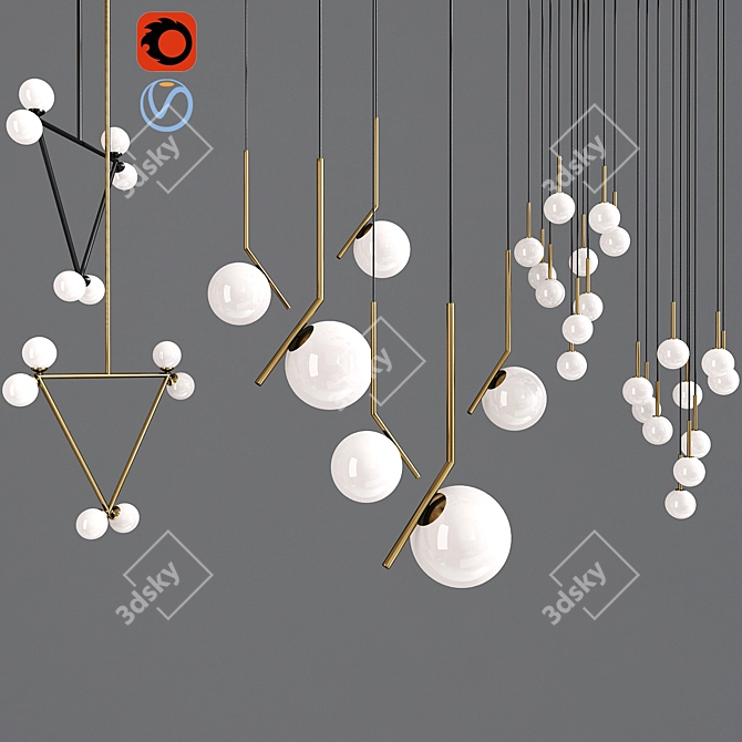 Minimalist Milky White Glass Pendant Light Set 3D model image 1