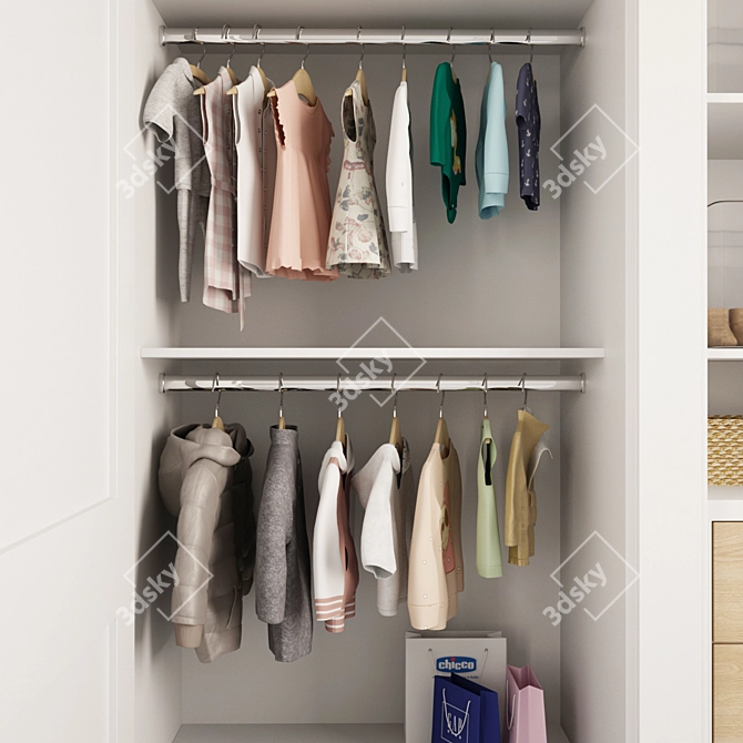 Modern Kids Wardrobe - Baby Clothing Storage 3D model image 2