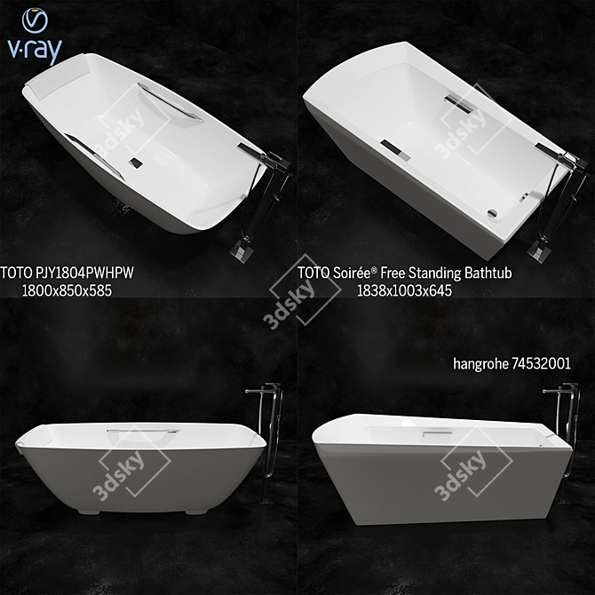 Elegant Freestanding Bathtub Set 3D model image 1