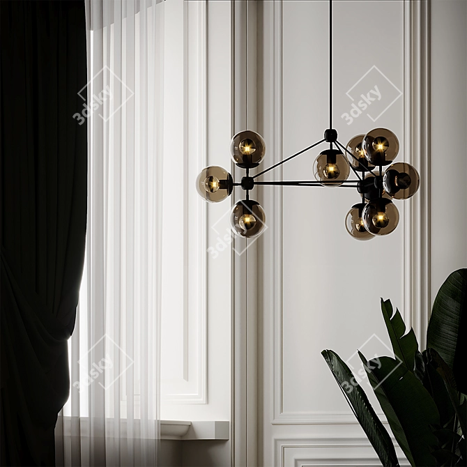 Modern 10-Globe 3-Sided Chandelier 3D model image 4