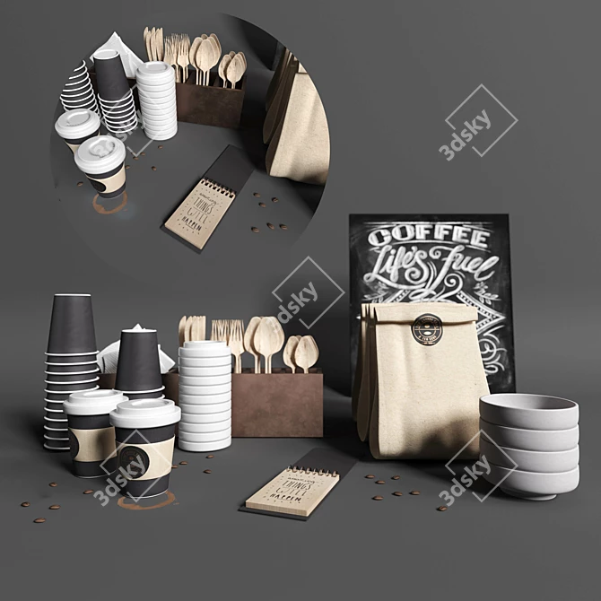 Sleek Coffee Set 3D model image 1