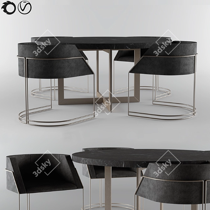 Sleek Marble & Velvet Dinning Set 3D model image 1