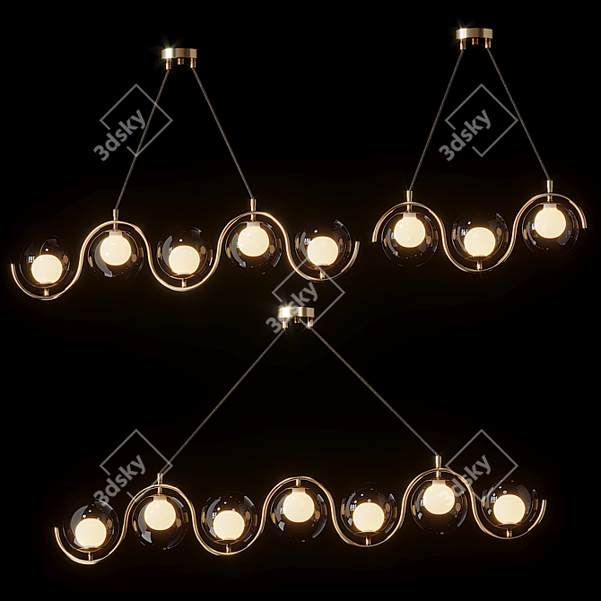 Sleek Brass Linear Chandelier 3D model image 1