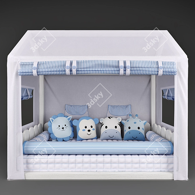 Title: Montessorian House Bed & Friends Safari Blue Canopy 3D model image 1