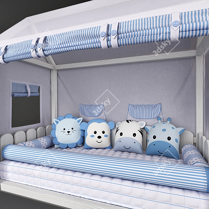 Title: Montessorian House Bed & Friends Safari Blue Canopy 3D model image 3