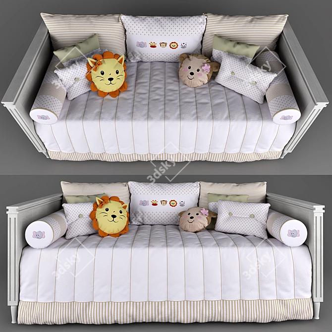Amiguinhas Safari Beige Sofa Bed: Elegant and Timeless Design 3D model image 1