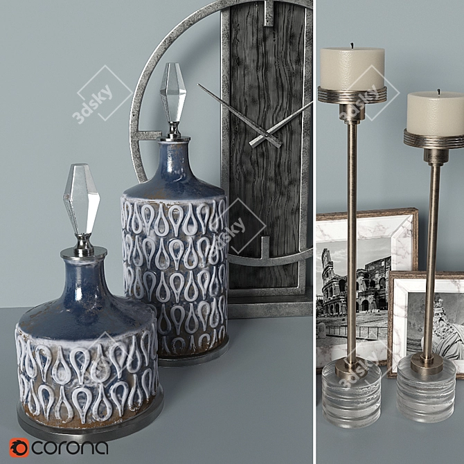 Designer Decor Set: Bottles, Clock, Candleholders & Photo Frames 3D model image 2