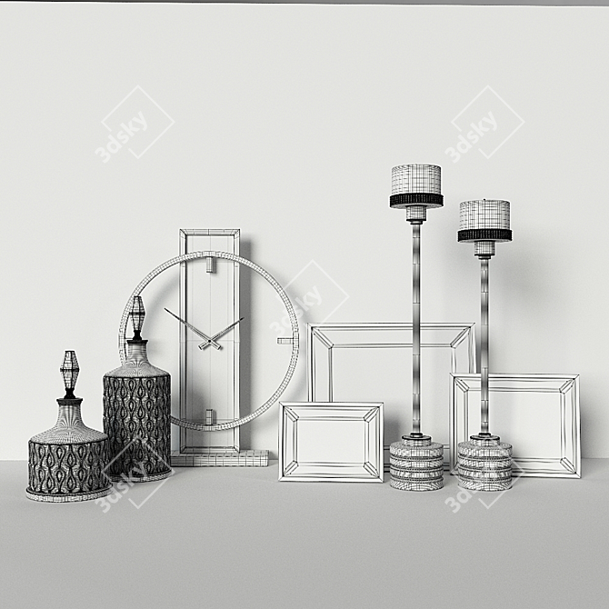 Designer Decor Set: Bottles, Clock, Candleholders & Photo Frames 3D model image 3