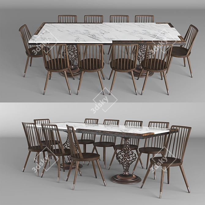 Modern Wood and Marble Dining Set 3D model image 1