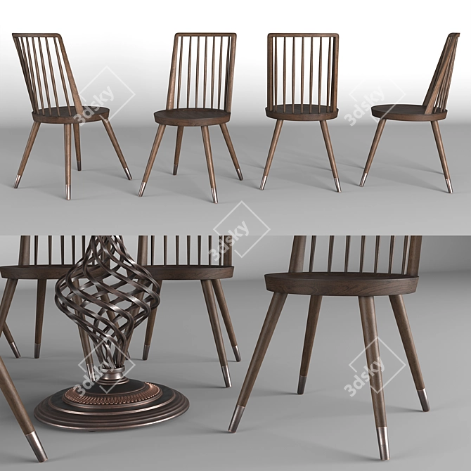 Modern Wood and Marble Dining Set 3D model image 2