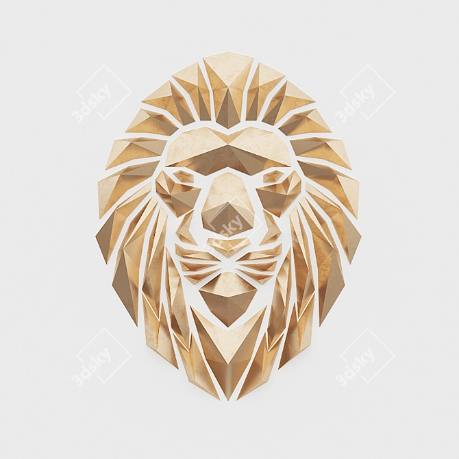 Golden Polygon Lion Sculpture 3D model image 1