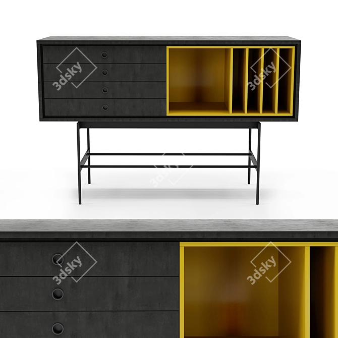 Yellow Modern Sideboard 140cm 3D model image 1