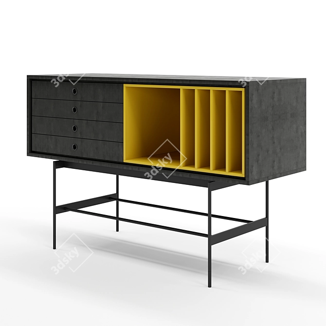 Yellow Modern Sideboard 140cm 3D model image 3